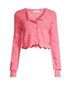 LoveShackFancy Muriel Crochet Crop Cardigan Strawberry Bubble