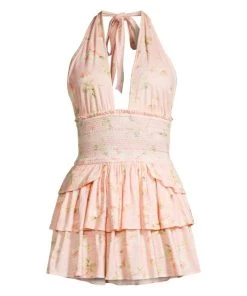 LoveShackFancy Deanna Halter Smocked Minidress