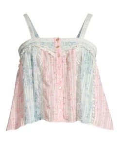 LoveShackFancy Maitri Colorblock Lace-Trim Tank Top