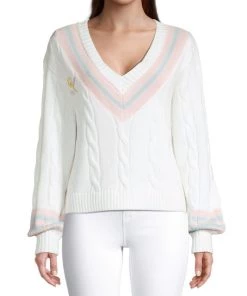 LoveShackFancy Malaine Cable Knit V-Neck Sweater -LoveShackFancy And Billionaire Boys Club Sales unnamed file 200