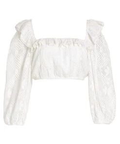 LoveShackFancy Dorabella Eyelet & Lace Crop Top