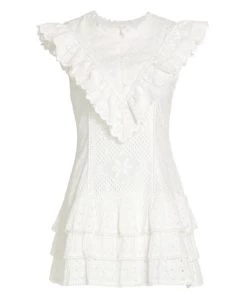 LoveShackFancy Lunetta Lace-Trim Mini Dress