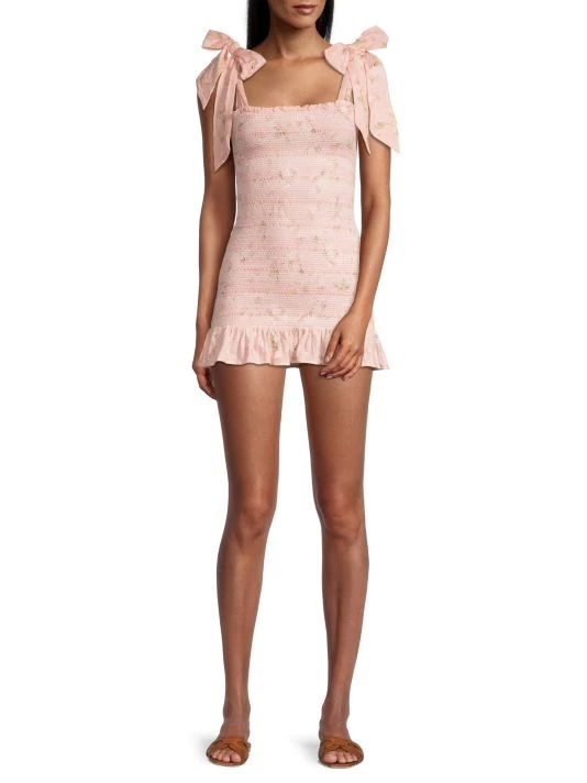 LoveShackFancy Norna Smocked Tie-Shoulder Minidress 2 LoveShackFancy Norna Smocked Tie-Shoulder Minidress - Image 2