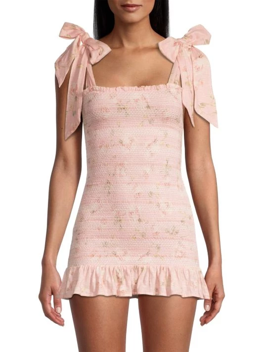 LoveShackFancy Norna Smocked Tie-Shoulder Minidress 3 LoveShackFancy Norna Smocked Tie-Shoulder Minidress - Image 3