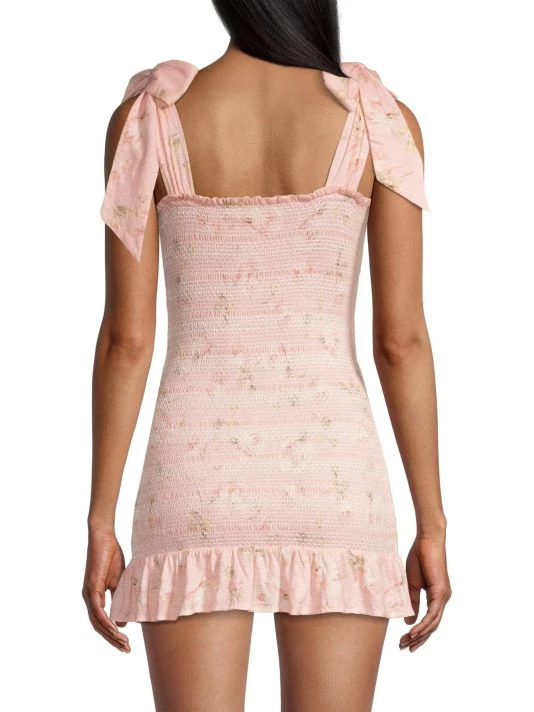 LoveShackFancy Norna Smocked Tie-Shoulder Minidress 5 LoveShackFancy Norna Smocked Tie-Shoulder Minidress - Image 5