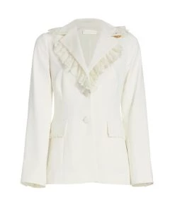 LoveShackFancy Lula Tailored Lace-Trim Blazer