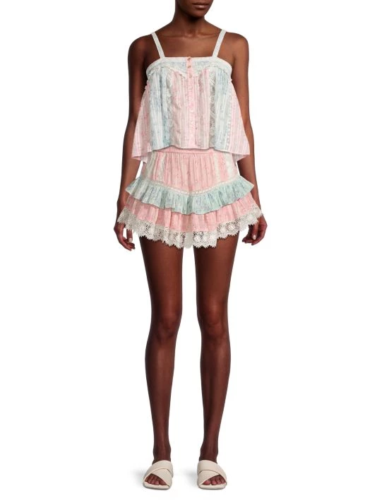 LoveShackFancy Tanisha Lace-Trim Ruffle Skirt 2 LoveShackFancy Tanisha Lace-Trim Ruffle Skirt - Image 2