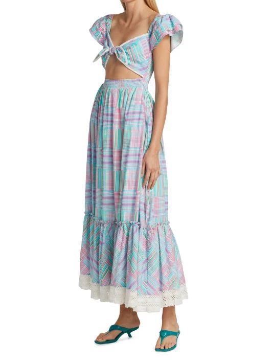 LoveShackFancy Emeka Plaid Cut-Out Maxi Dress 4 LoveShackFancy Emeka Plaid Cut-Out Maxi Dress - Image 4