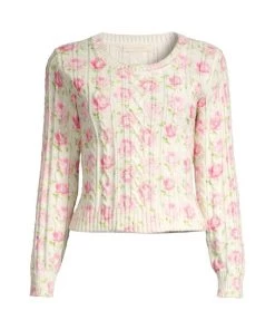 LoveShackFancy Easton Cropped Floral Print Sweater